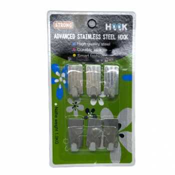 Gantungan Tempel Serba Guna Hook Stainless Steel Adhesive 6 PCS Menempel Kuat Desaian Elegan