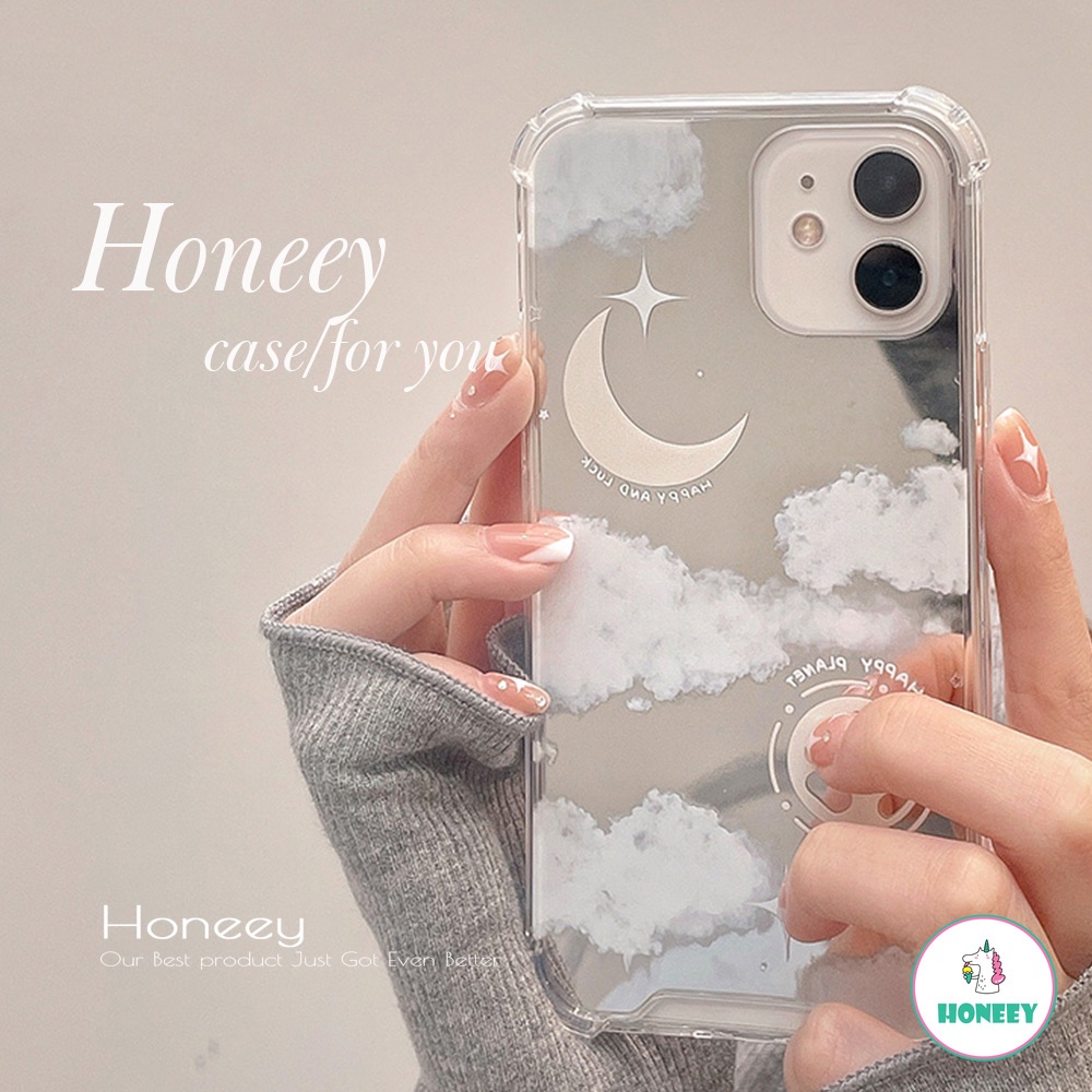 Ins Dreamy Cloud Moon Makeup Mirror Phone Case compatible for IPhone 14 13 12 11 Pro Max X XS XR 8 7 Plus Anti-Scratch Soft TPU Back Cover