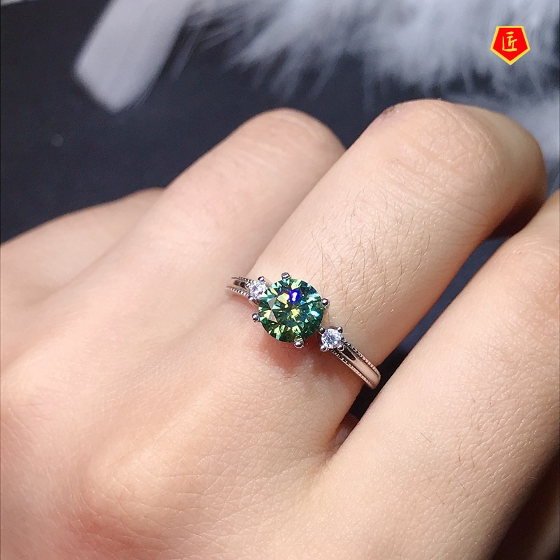 [Ready Stock]1 Karat Green Moissanite Open Ring