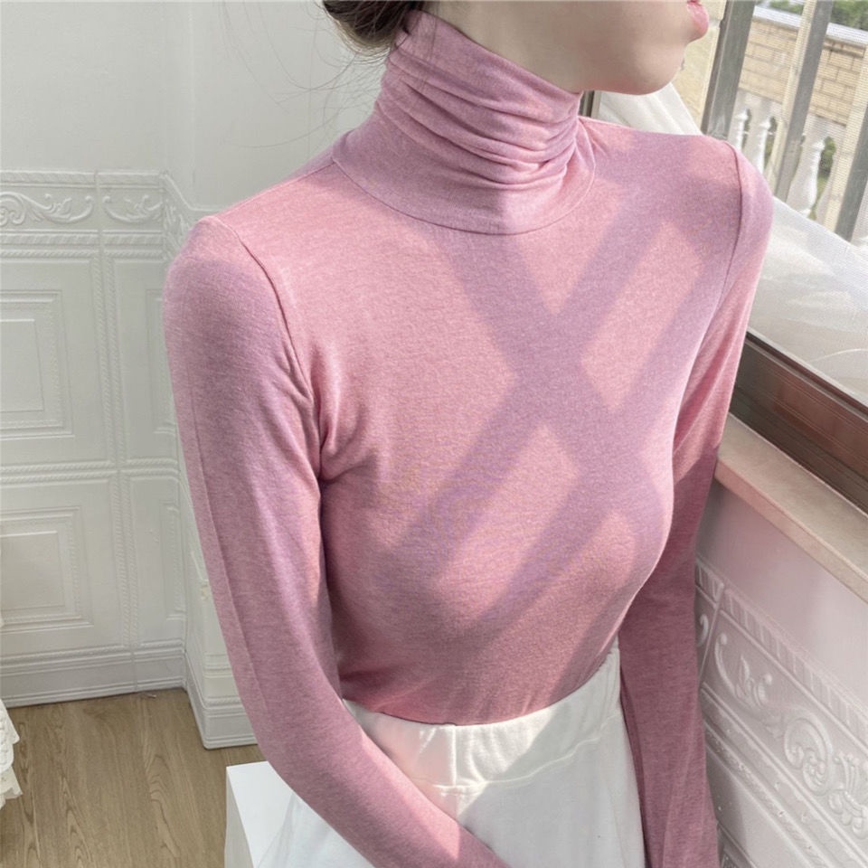 #Sisjuly# Kaos Bawahan Turtleneck Kaos Kerah Tumpuk Hangat Penutup Atasan Daging