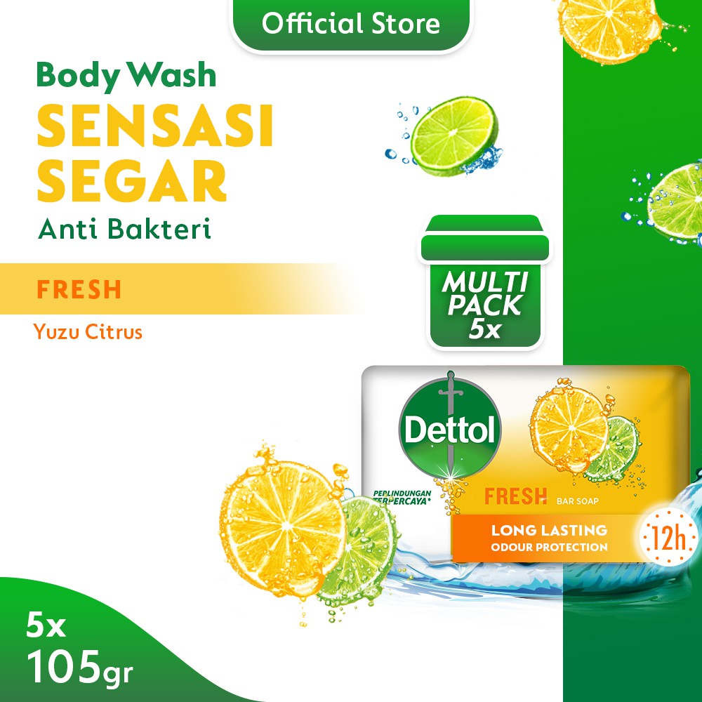 Dettol Sabun Batang Anti Bakteri Fresh 105 gr (5 Pcs