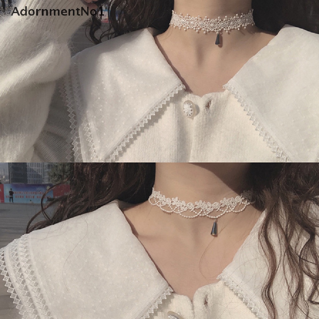 (AdornmentNo1) Kalung Choker Lace Putih Untuk Perhiasan Wanita