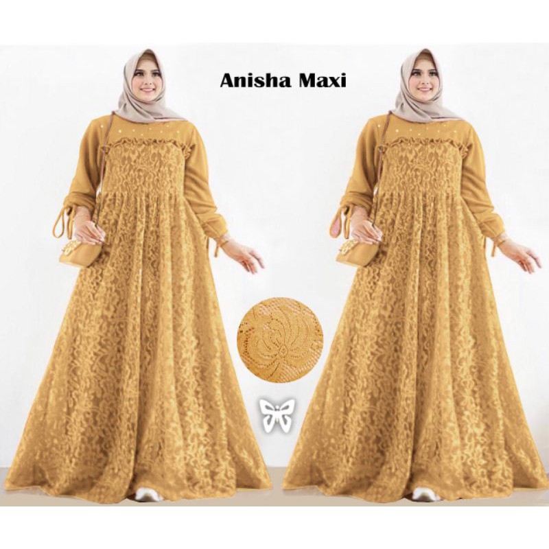 ELDE 5 - Anisha Maxi GAMIS Brukat JUMBO Dress L - XL - 3XL - 5XL moscrepe + brukat variasi mutiara busui