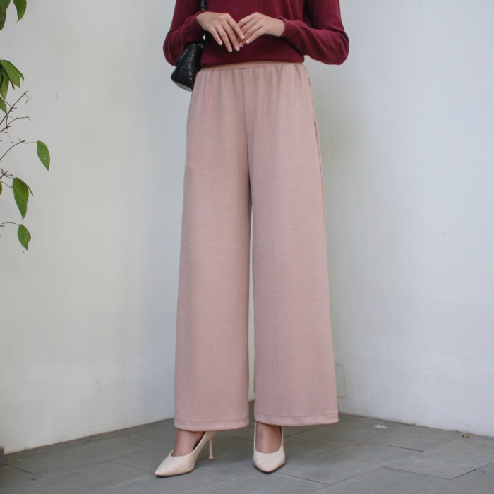 Promo Aqila Kulot | Celana Kulot Panjang Wanita Bahan Lemon Knit - Nude Elegan