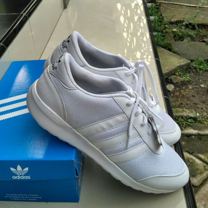 Sepatu Kets Sneakers Pria Olahraga Jogging Adidas Sport Full White Putih Ukuran Besar Jumbo Big Size