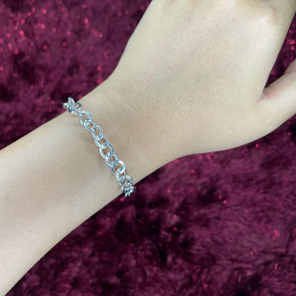Gelang Tangan Titanium Silver Wanita Anti Karat