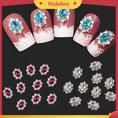 Huluboy Huluboy♡ 10pcs / Set Stiker Nail Art Desain Bunga Bahan Alloy Hias Kristal Berlian Imitasi Untuk Wanita