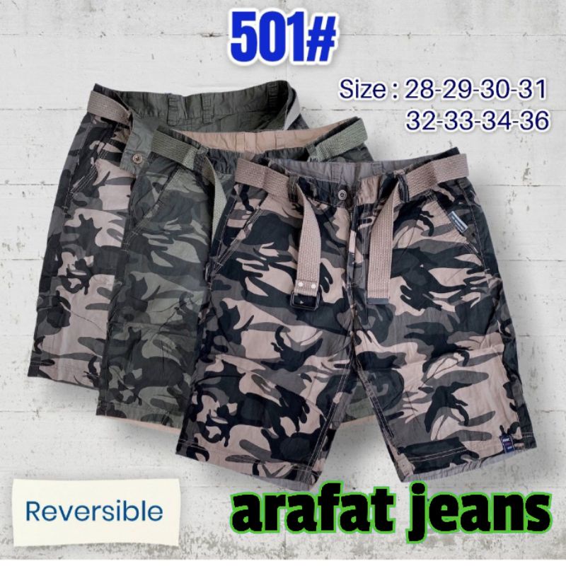 CELANA PENDEK LORENG PRIA IMPORT BOLAK BALIK BAWANG CHENG ARMY