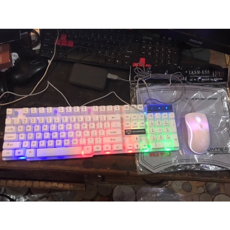keyboard & mouse gaming putih rgb promo