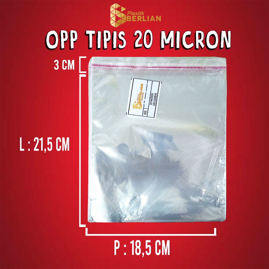 

18,5 x 21,5 cm Plastik OPP TIPIS (100 lbr) lem/seal