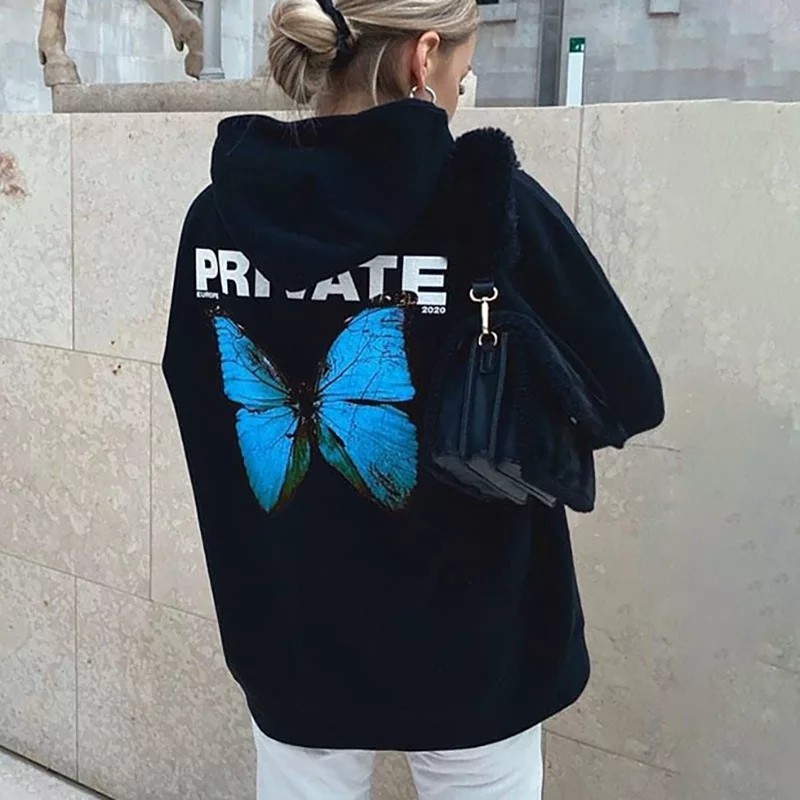 Sweater Hoodie Hodie Hoddie Wanita Gambar Kupu-Kupu Butterfly Sweeter Switer Cewek Cewe Oversize Korean Style Tebal Ori Murah Import Premium Terbaru XXL Jumbo