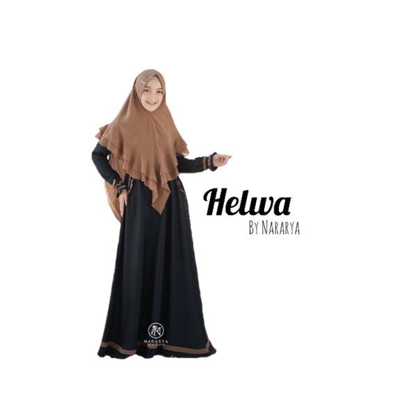 Helwa dress original premium by nararya gamis syar'i branded set Khimar terbaru