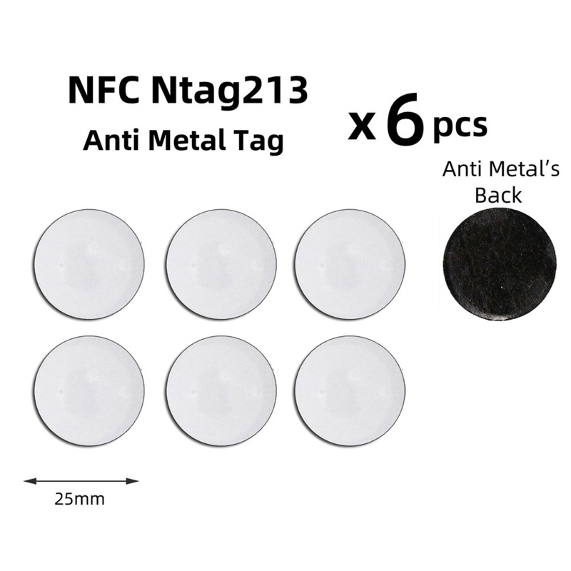 Stiker Tag NFC Bulat VIVI 25mm NTAG213 Perekat Anti Metal Universal Lable 6pcs