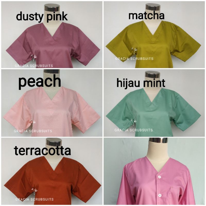 GRACIA SCRUBSUITS - ETALASE KANCING ATASAN SAJA Baju scrub /baju oka / baju dokter / baju jaga MURAH