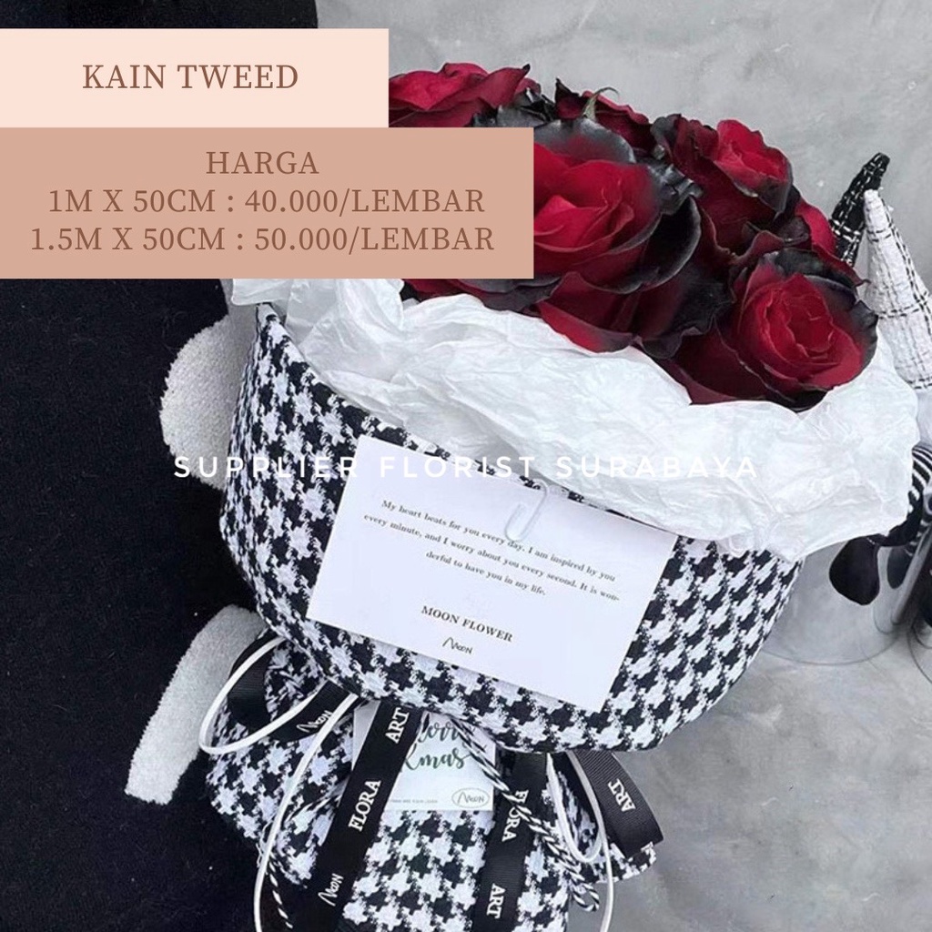 KAIN PEMBUNGKUS WRAP BUNGA MODEL TWEED KERTAS WRAPPING KOREAN STYLE TWEED FLOWER HAND BOUQUET ROUND STYLE