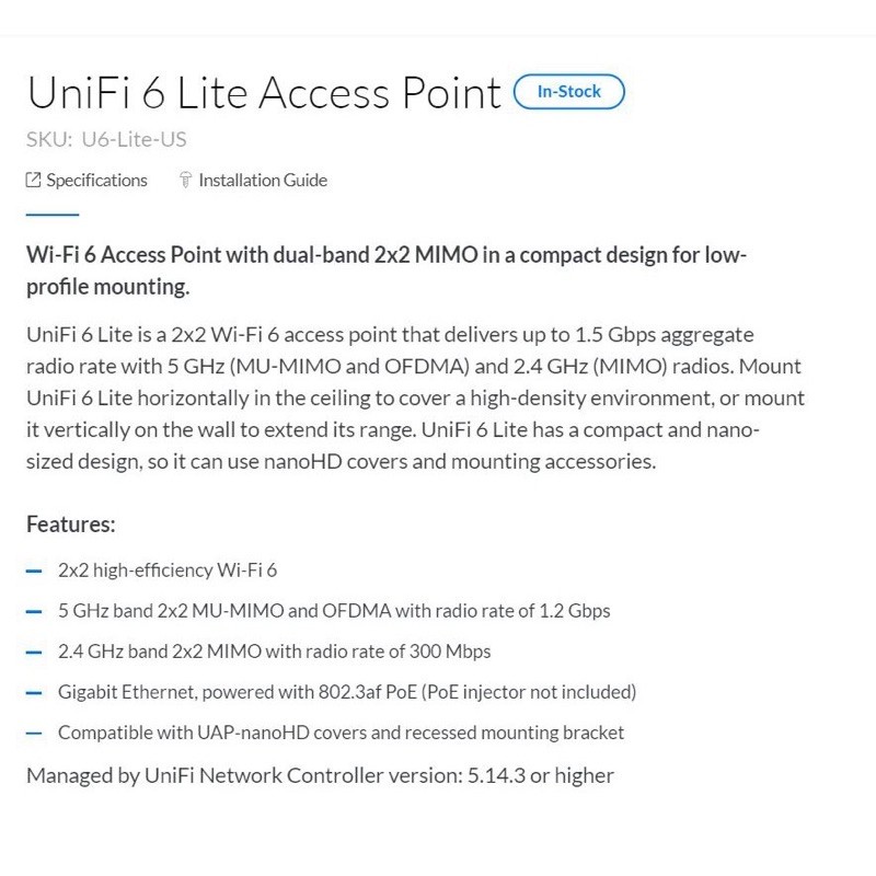 Ubiquiti Unifi 6 Lite AP U6 LITE