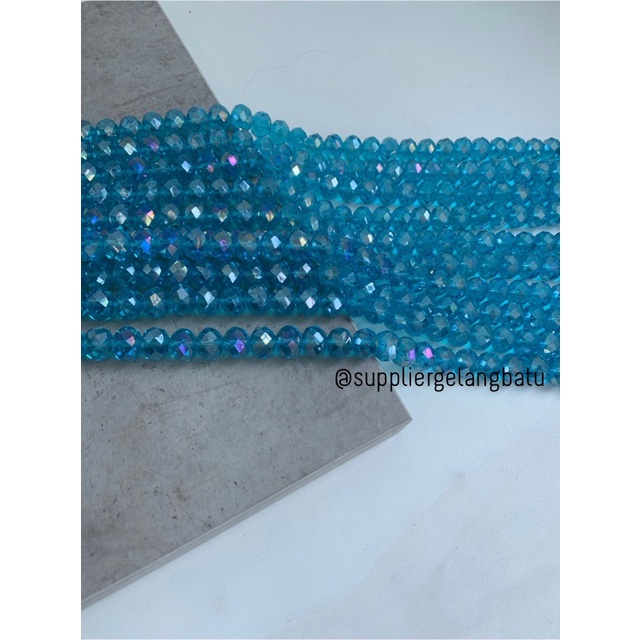 Crystal Ceko 14mm Soft Blue QUARTZ kristal kuarsa biru laut bahan craft bahan kalung gelang anting strap mask kerajinan tangan craft citayam fashion week etink vintage elegan bali manik crystal