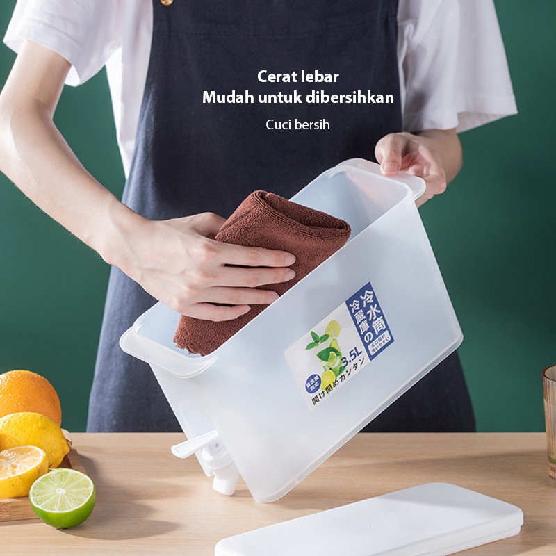 Dispenser Minuman Dingin Jus Kulkas Teko Air Juice 3,5L Ketel Water Tank Dengan Keran Portable