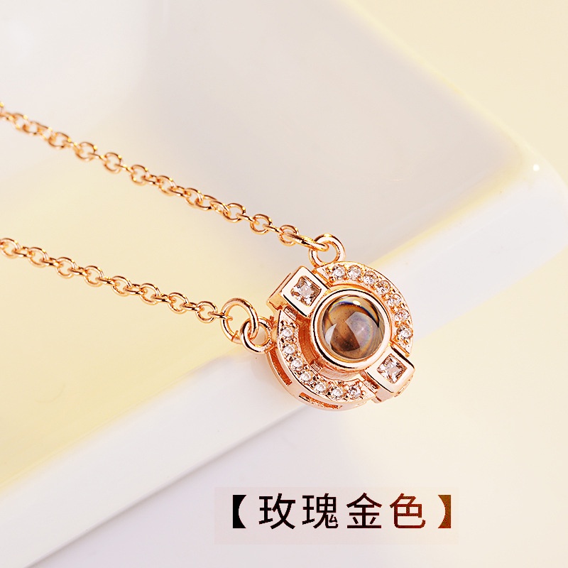 [Ready Stock]Fashion Plated 925 Sterling Silver Rose Gold Pendant round Diamond-Studded Necklace