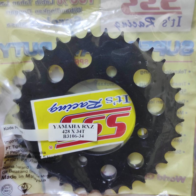 Gear Belakang SSS 428 28 30 31 32 33 34 35 36 37 38 39 40 RXZ RXKing Jupiter Vega MX FIZR-SSS(Black) 428-34