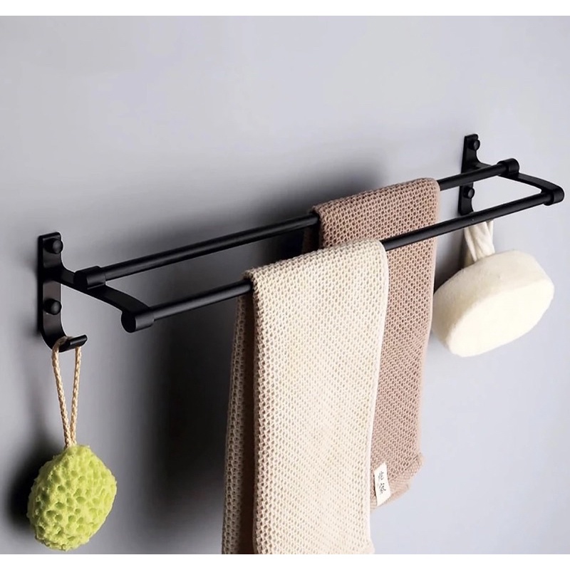 Rak Handuk Dinding Gantung / Rak Kamar Mandi 2 Susun Towel Rack Double Hitam 9702 DB