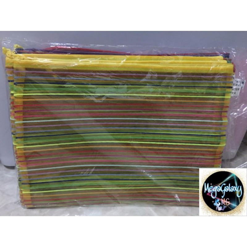 Map Resleting /Zipper Pocket File F4 Garis Multicolor