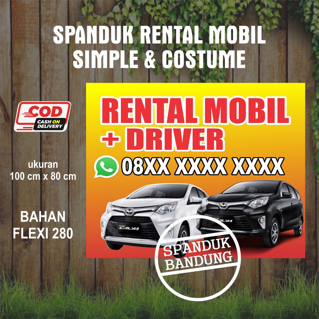 SPANDUK SEWA MOBIL | SPANDUK RENTAL MOBIL | BANNER RENTAL MOBIL UKURAN 1 Meter x 80 Centimeter harga