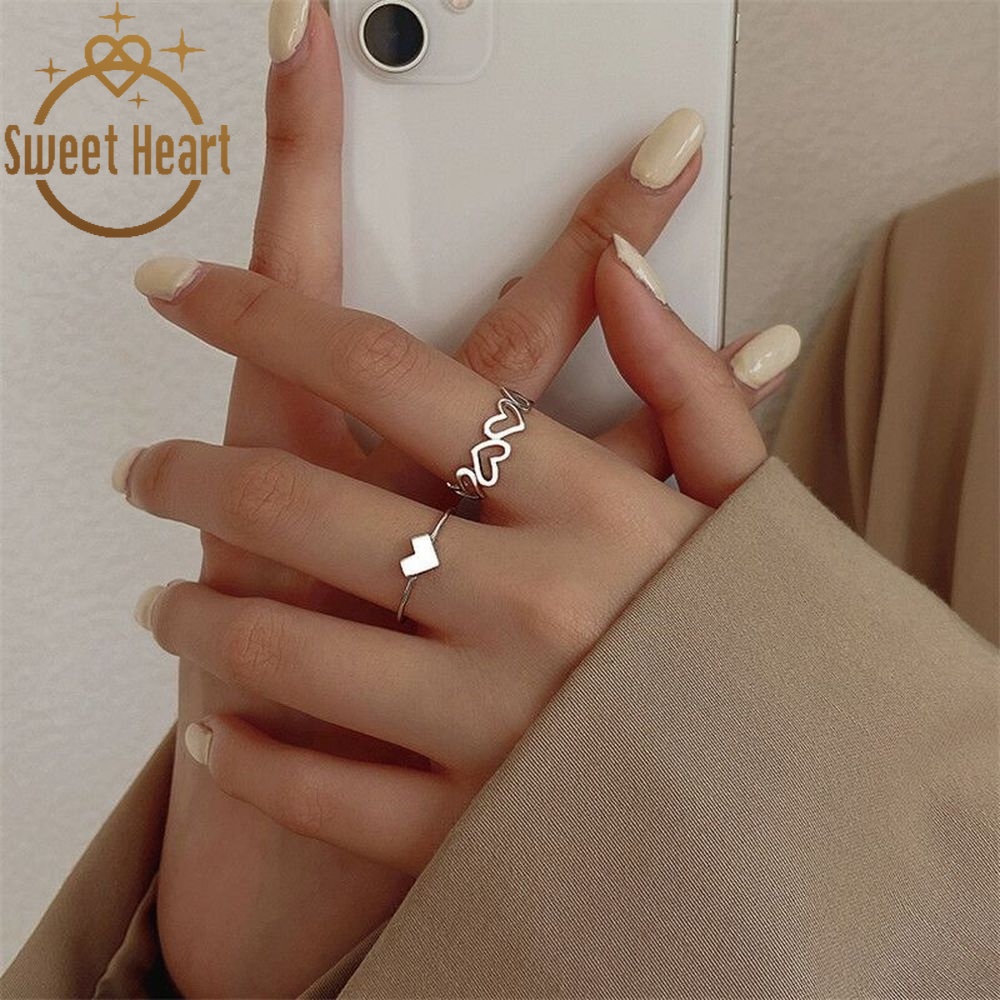 2 Pcs/pack Light Luxury Open Ring Love Ring Female Fashion Personality Single Korean Trendy Women Ladies Gifts