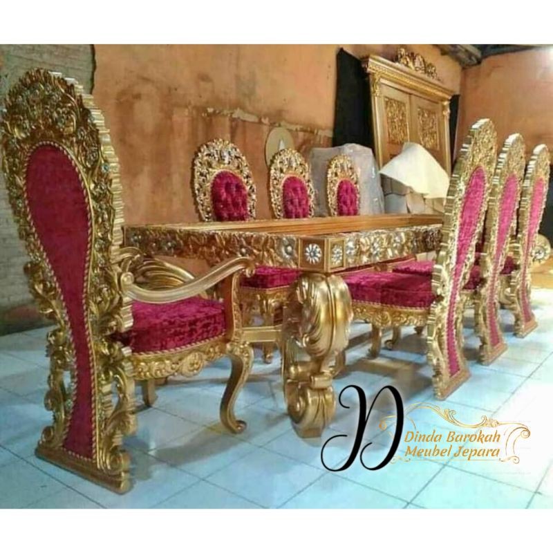 MEJA MAKAN WAYANG UKIR MEWAH SET 8K, KURSI MAKAN UKIR MODERN, MEJA MAKAN MEWAH MEUBEL JEPARA