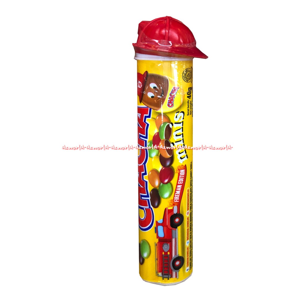 Cha cha Minis Fireman Edition 40gr Permen Cokelat Caca Botol Chacha Minnis