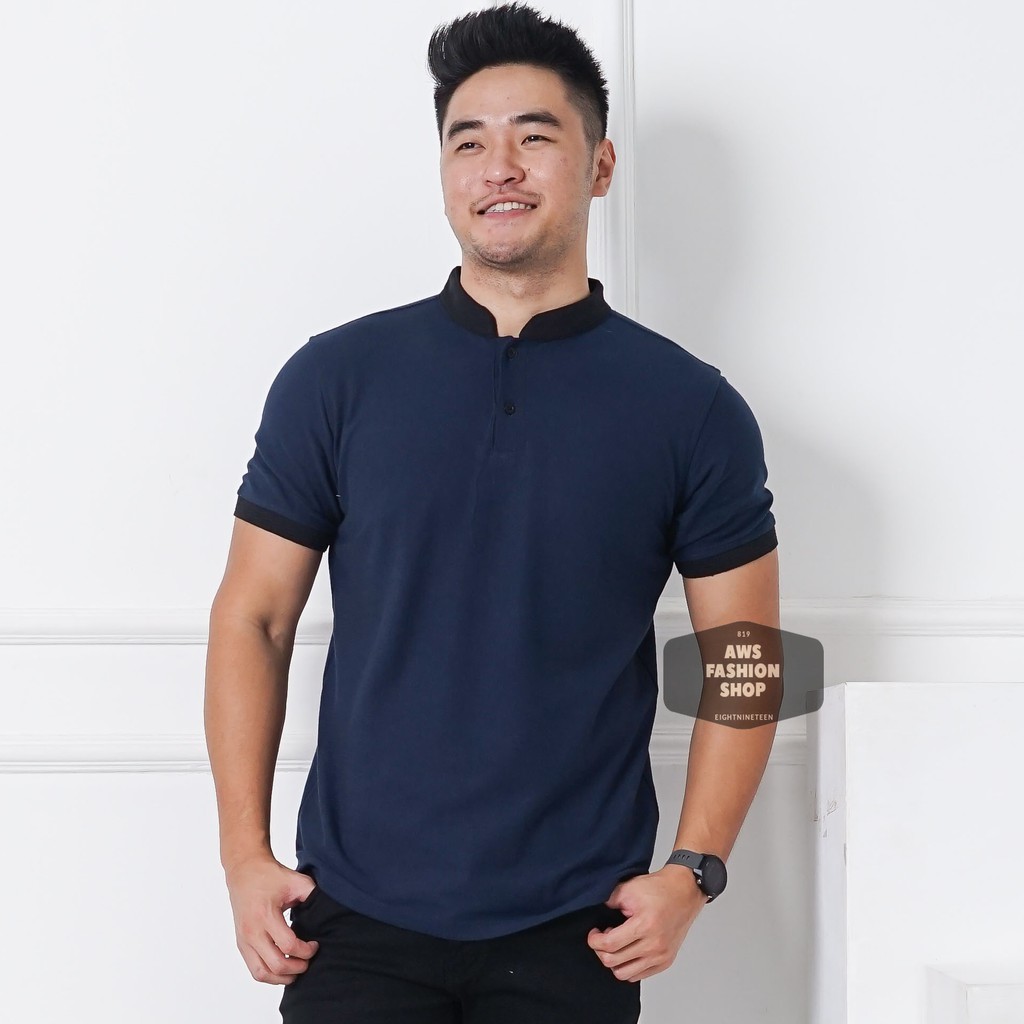 Kaos Polo Pria Polo Shirt Kerah Shanghai Polos Biru Navy Lengan Pendek Ada BIG SIZE JUMBO XXL / 3XL