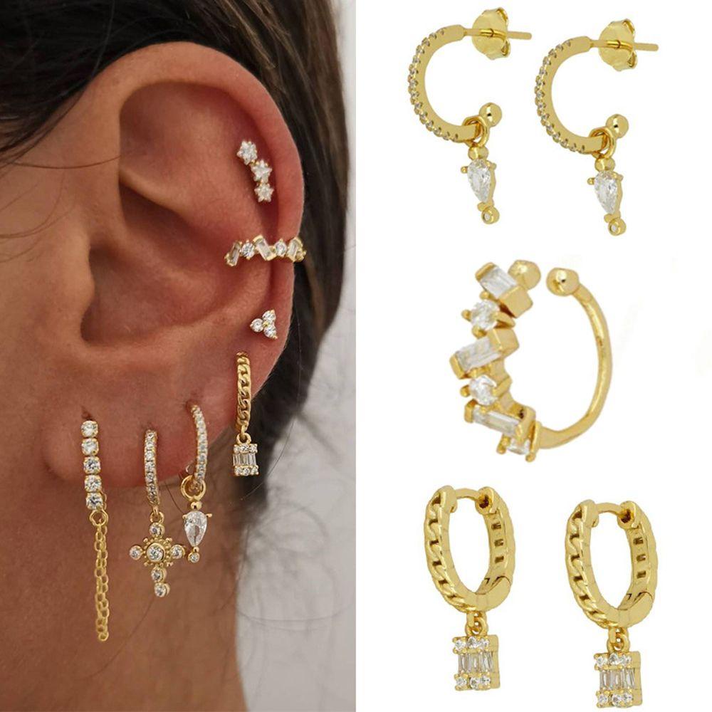 Needway Hoop Earrings Untuk Wanita Mewah Mengkilap Pesta Pernikahan Liontin Menjuntai Anting-Anting Gadis Perhiasan Telinga