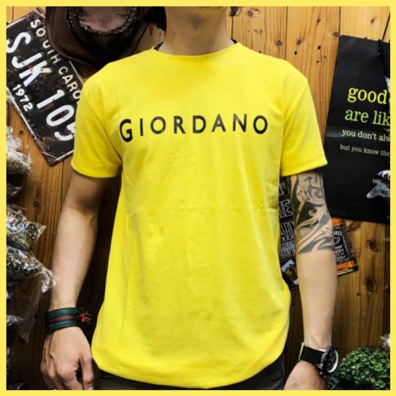 Kaos Kekinian CCL pria giordano warna kuning terang IK SA Import