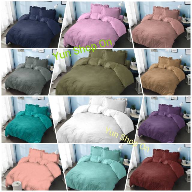 2kg Bedcover SAJA 200x200 Kintakun Polos Embos BIRU PUTIH PINK MAROON ABU COKLAT HIJAU PEACH BROWN W