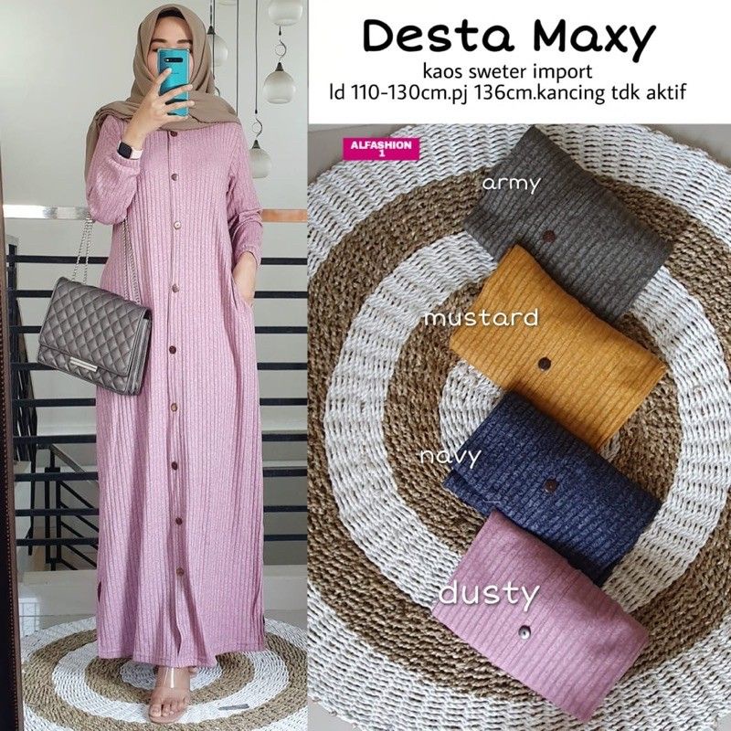 Desta Maxy - LD104 Gamis Kaos Rajut Sweter Import / Poska Maxy / Button Maxy / R.11 - 151-5369