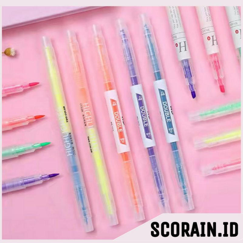 STABILO HIGHLIGHTER WARNA WARNI CAMPUR 6 WARNA 2 ARAH | STATIONERY STABILO COLLORFULL HIGHLIGHTER | STABILO MENANDAKAN CATATAN MURAH WARNA LUCU TERANG