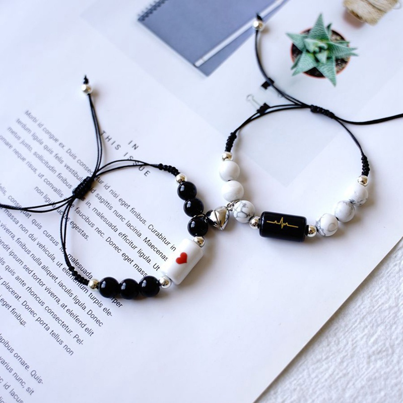 Fancyqube 2pcs / Set Gelang Batu Magnet Gaya Vintage Untuk Pasangan