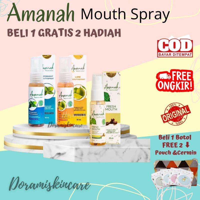 (Beli 1 Free 2 Hadiah) Amanah Fresh Mouth Spray Parfume Penghilang Bau MulutAman BPOM (Free KP)