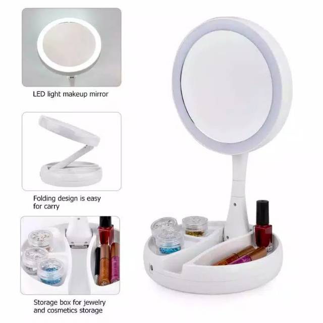 (NCS) My Fold Away Cermin Make Up MakeUp Lipat With Light Lampu LED Mirror Tempat Alat Rias Portable cermin dengan lampu