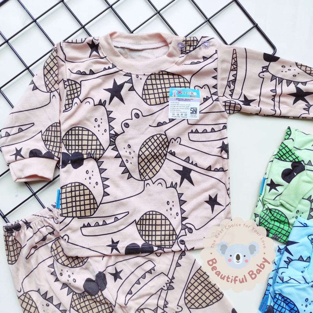 Baby.ou - Setelan Baju Bayi Lengan Panjang Celana Panjang SNI 3-12 Bulan Motif Crocodile / Setelan Piyama Bayi Kazuka / Baju Bayi Panjang / Baju Tidur Bayi
