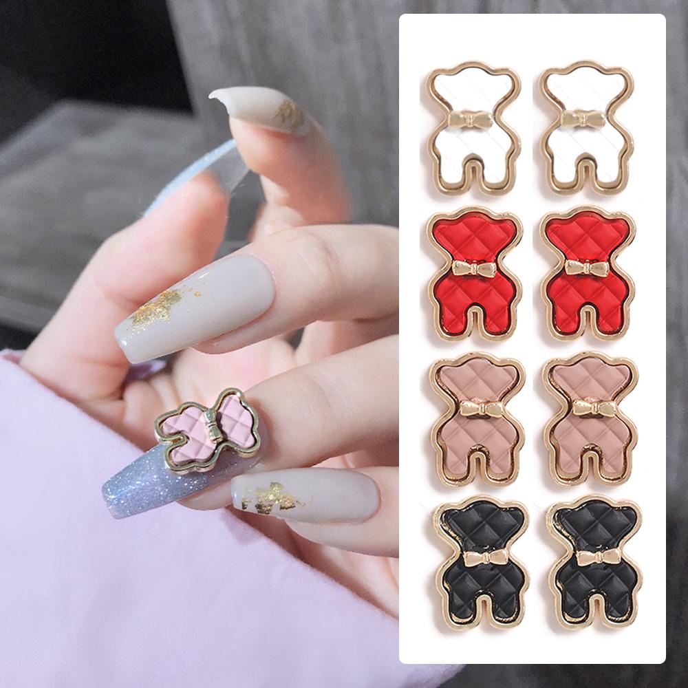 Mxbeauty 3D Beruang Dekorasi Kuku Lucu Kotak-Kotak Dasi Kupu Beruang Manicure Perhiasan DIY Nail Art