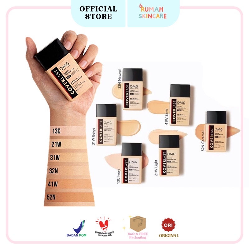 OMG Oh My Glam Coverlast Liquid Foundation High Coverage 6Shades SPF20 PA++++