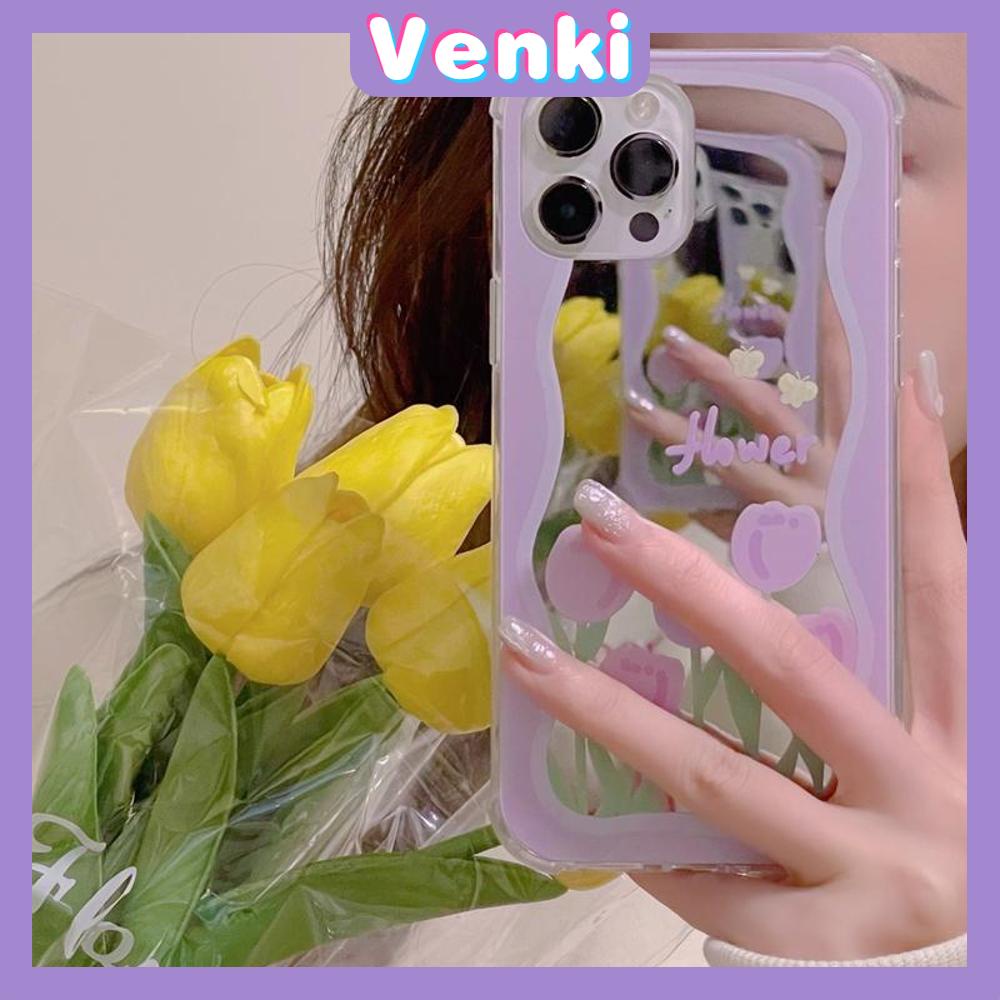 iPhone Case Acrylic HD Mirror Laser Airbag Shockproof Protection Camera Cute Purple Tulip Flowers Compatible For iPhone 11 iPhone 13 Pro Max iPhone 12 Pro Max iPhone 7 Plus iPhone xr