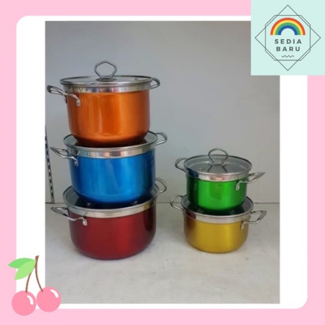 Panci rainbow set Panci warna warni set Panci susun set Korea Pot Hot Pot 5 pcs