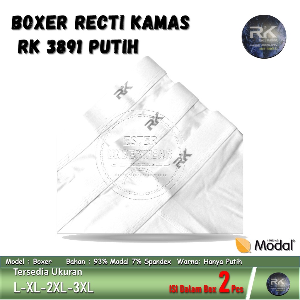 Celana Boxer Pria RECTI KAMAS RK 3891 PUTIH ISI 2Pcs