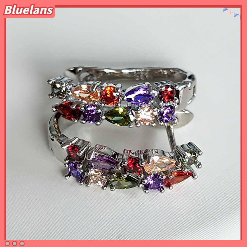 Anting Stud Cubic Zirconia Zamrud Tiruan Multicolor Untuk Wanita
