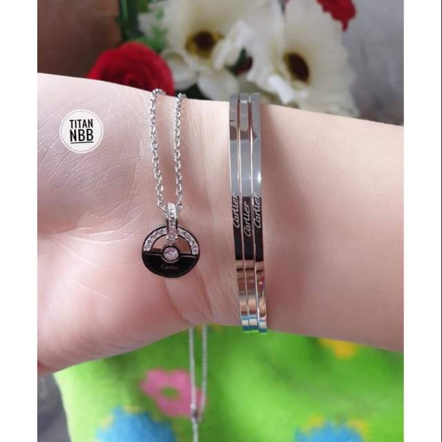 SET KALUNG DAN GELANG TITANIUM SILVER