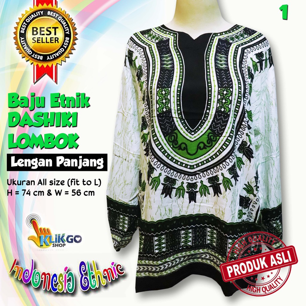 BAJU ETNIK LOMBOK LENGAN PANJANG / BAJU DASHIKI HIPPIES PRIA WANITA