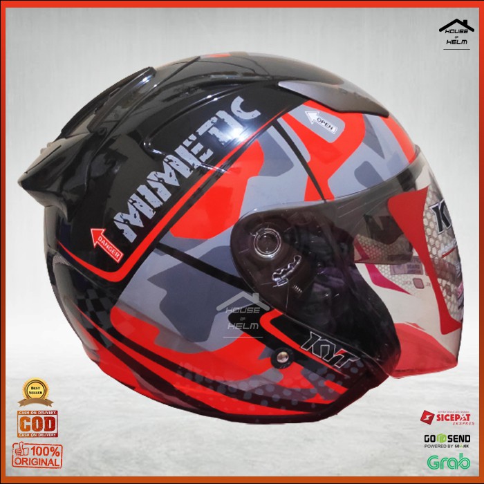 Helm Half Face Halface Open Face KYT Galaxy Slide #4 Black Red Galaksi Slide Galaxi Slide Serie 4