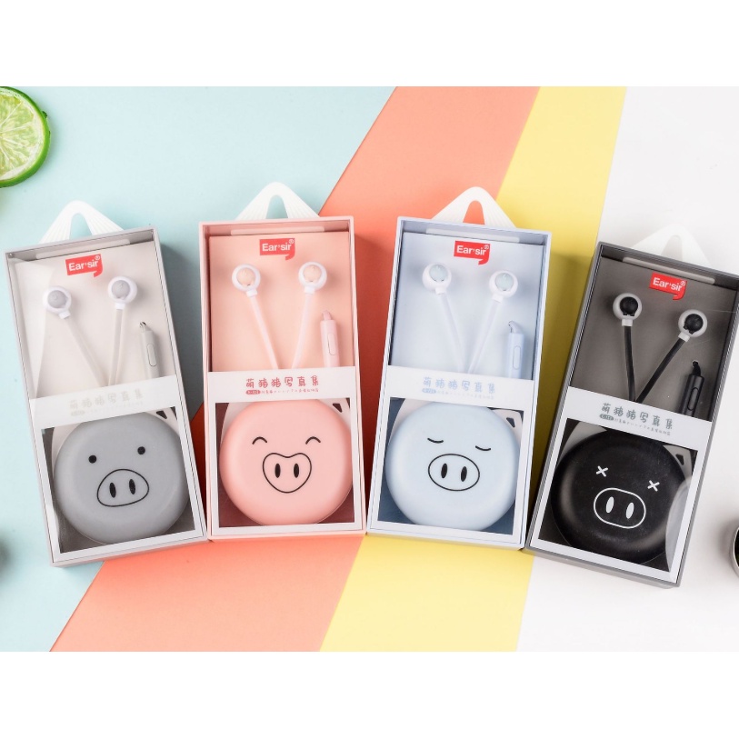 [E-129] / [E-153] Headset Earphone Karakter PIG PIGGY / Earphone + Wadah Earphone Motif Kartun Hewan BABI Lucu